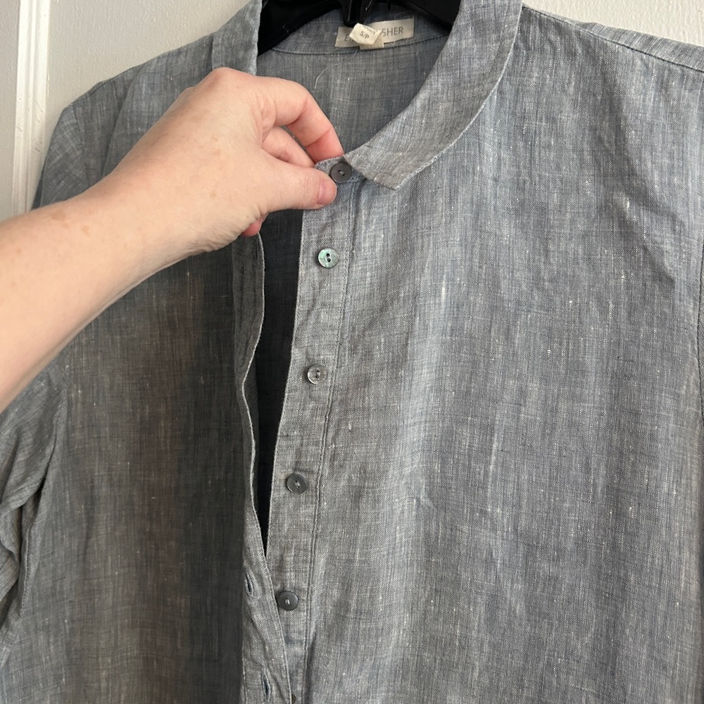 Eileen Fisher Light Gray Button-Up Tunic 100% Organic Linen Women’s Small - Picture 4 of 13